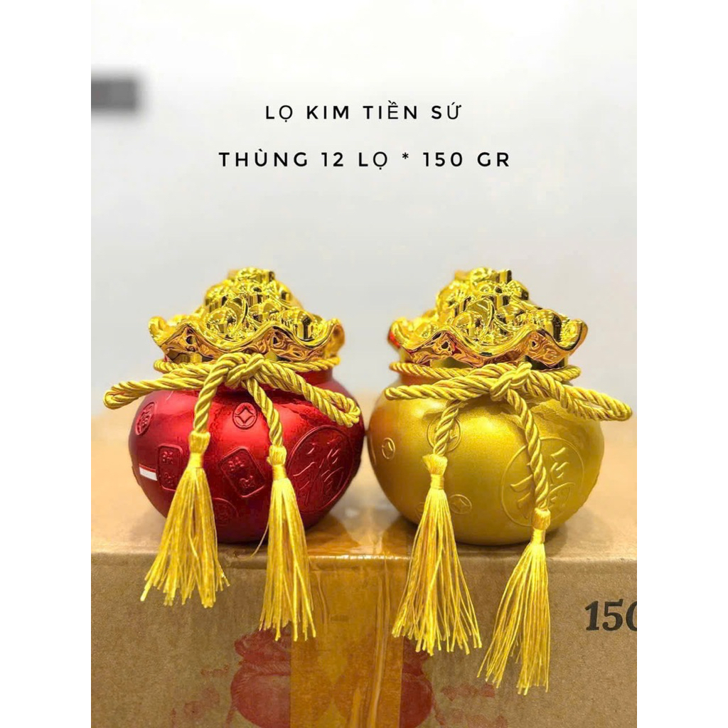 Hũ kẹo kim tiền sứ mã mới 2026, hũ kẹo tài lộc, hộp kẹo thần tài 2 màu đỏ vàng 120gram.