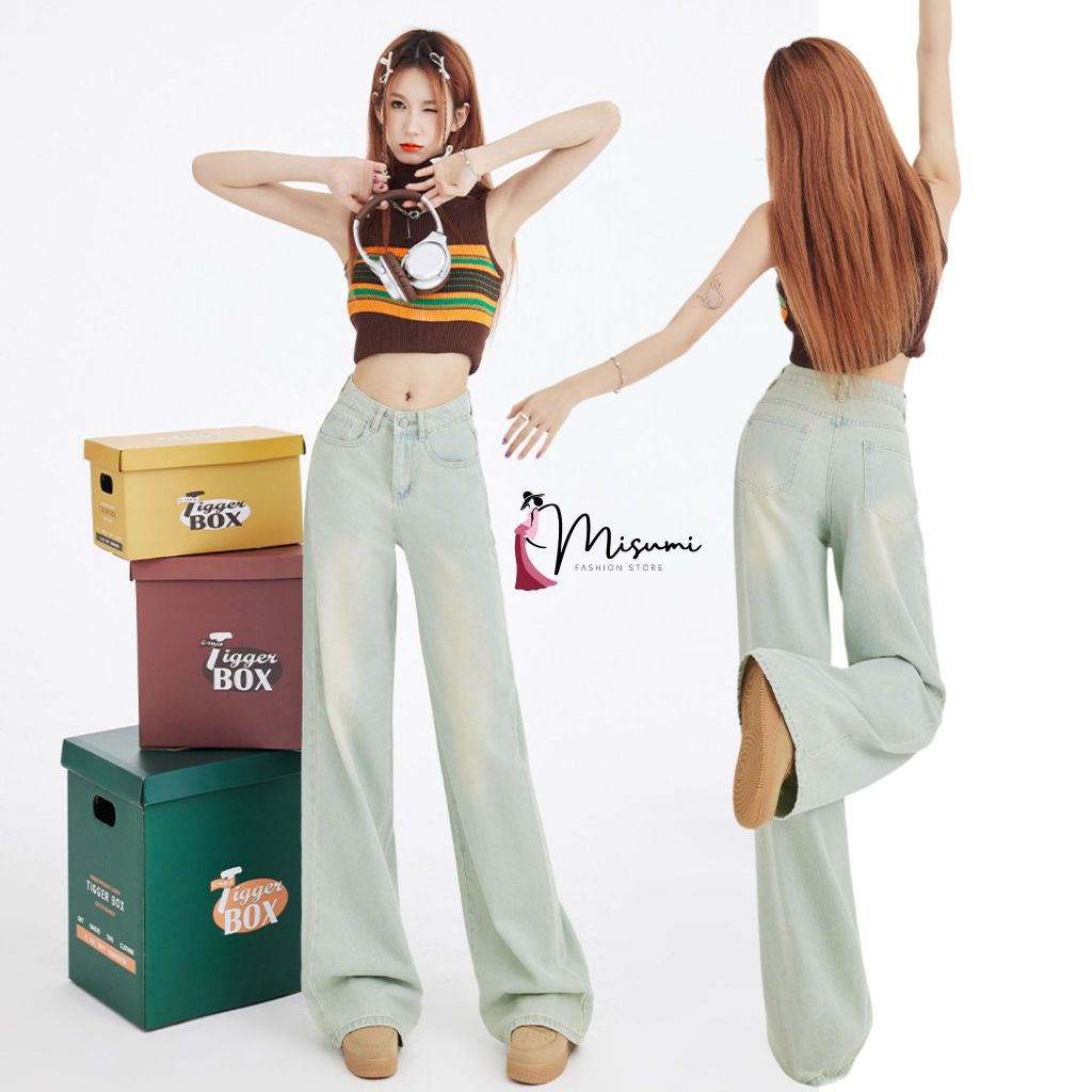 [MỞ BÁN - TẶNG THẮT LƯNG] Quần suông ống rộng nữ mài màu bạc hà tôn dáng hách dáng MISUMI