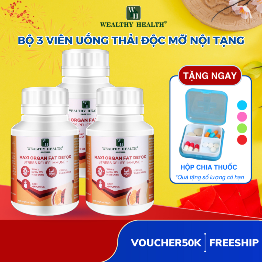 Liệu trình 3 Thải Độc Mỡ Nội Tạng Wealthy Health Maxi Organ Fat Detox 60 viên detox cơ thể
