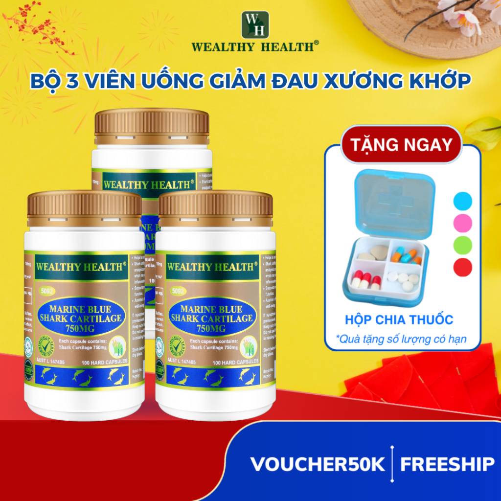 Liệu trình 3 hộp Sụn Cá Mập Bổ Xương Khớp Marine Blue Shark Cartilage Capsules 750MG Úc 100 viên