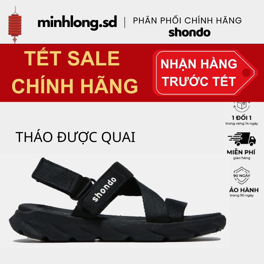Giày Sandals SHONDO F6 Sport đen full - F6S301