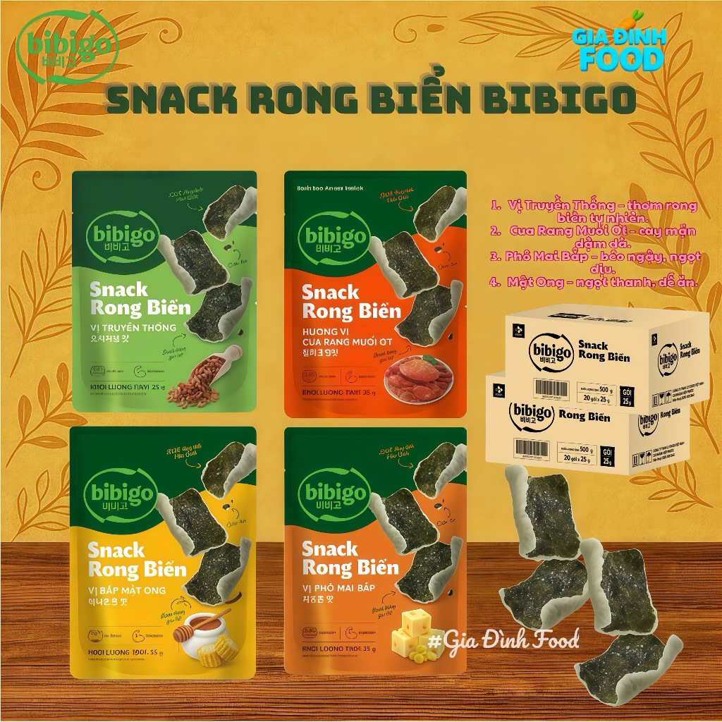 SNACK Rong biển ăn liền Hàn Quốc Bibigo - Đủ vị 25g