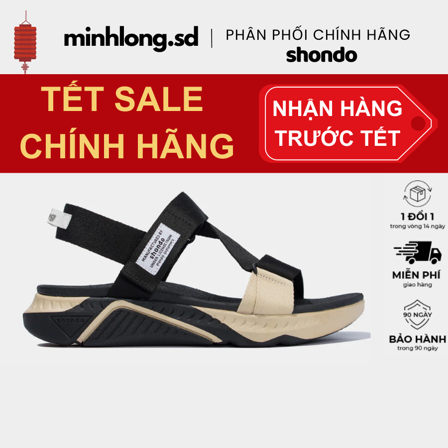 Giày Sandal Nam Nữ SHONDO F7 Racing Màu Đen Be F7R1125