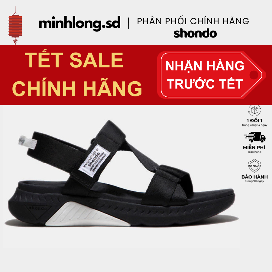 Sandals Shondo F7 Racing đế đen phối trắng quai đen F7R1010