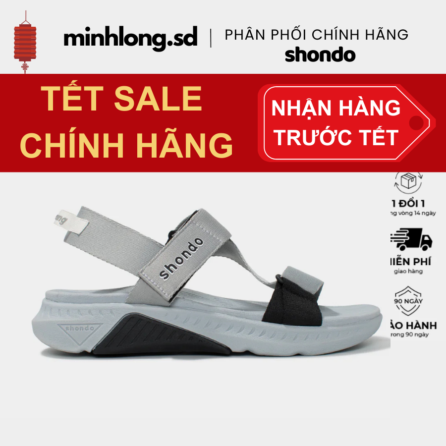Giày Sandals Nam Nữ Shondo F7 Racing Xám Phối Đen F7R1020