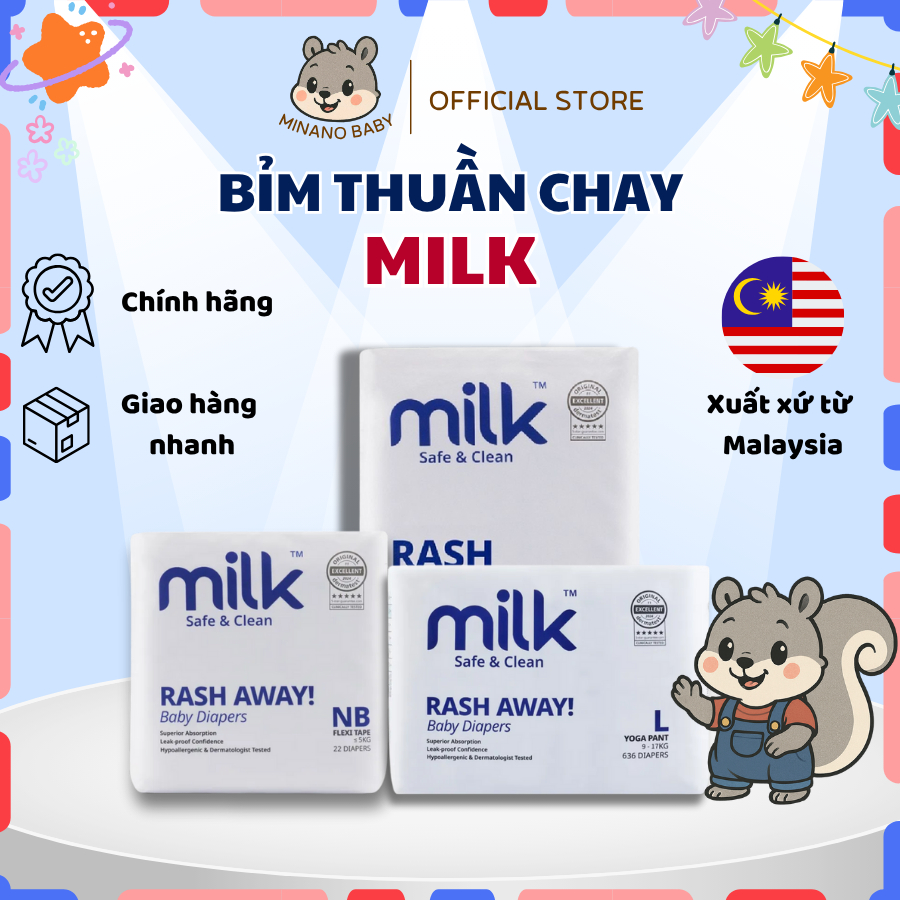 [COMBO 4 BỊCH] Bỉm Milk Thuần Chay Nội Địa Malaysia | Minano Baby