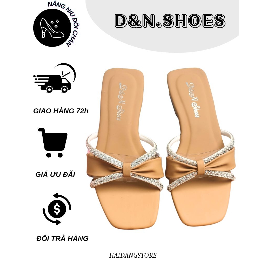 Dép nữ, cao gót 3P quai trong phối xoàn thời trang, D&N Shoes        ( mica xoàn 3P)