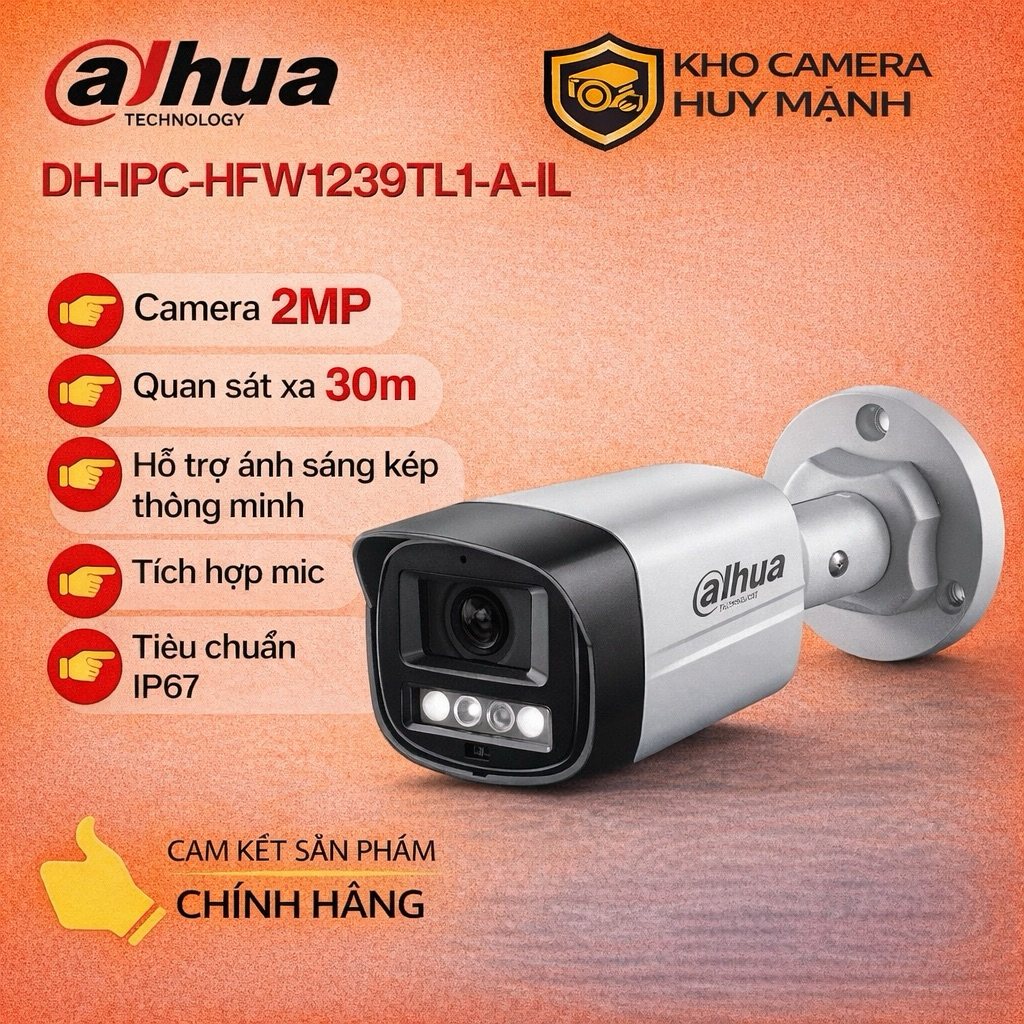 Camera IP 2MP DAHUA màu mic chính hãng DH-IPC-HFW1239TL1-A-IL