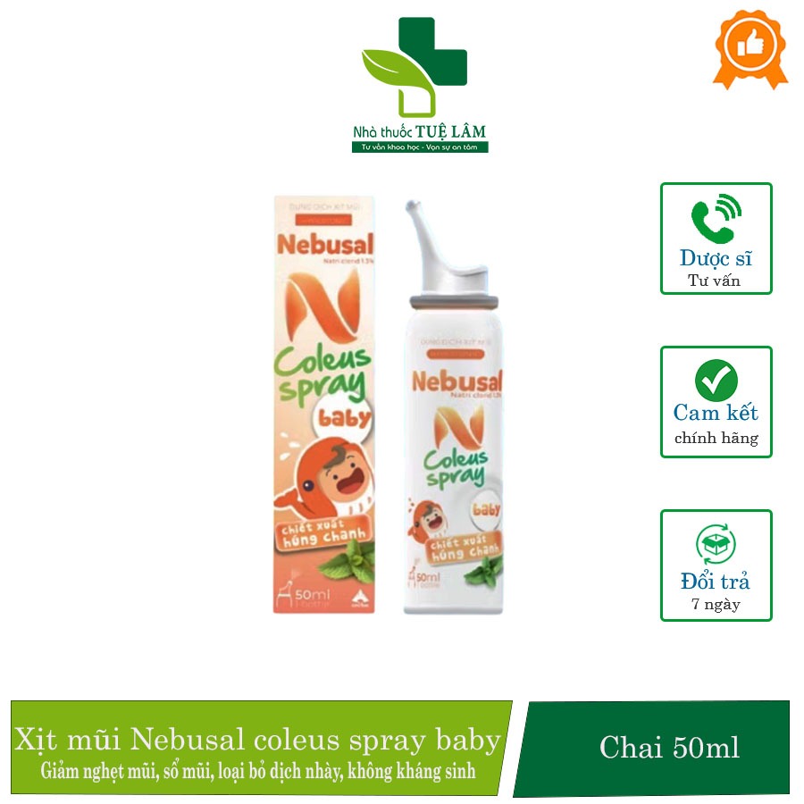 Xịt mũi NEBUSAL Coleus húng chanh giảm sổ, nghẹt mũi cho trẻ em và người lớn 50ml