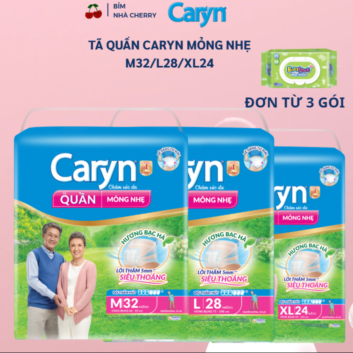 Tã quần Caryn mỏng nhẹ L28/M32/XL 24 miếng siêu thấm hút, khô thoáng cả ngày,siêu tiết kiệm - CHERRY