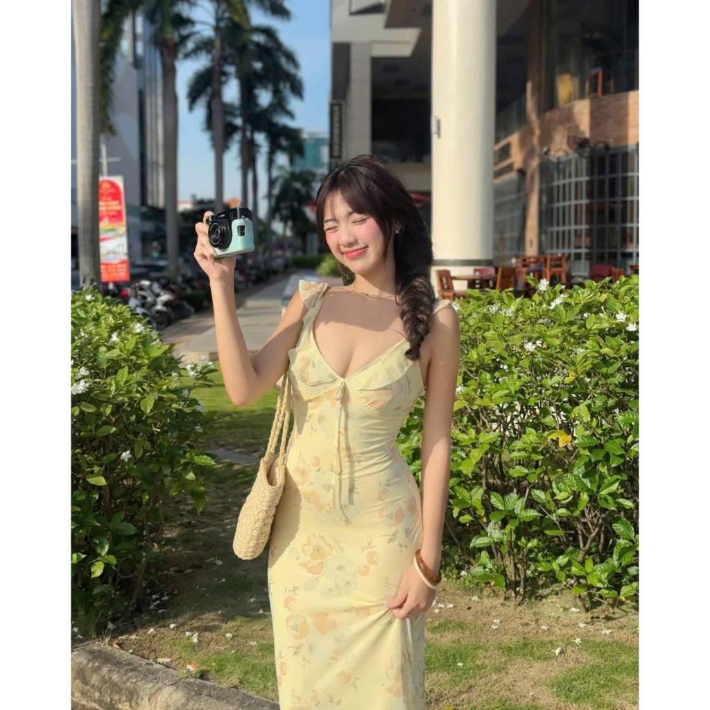 Đầm hai dây họa tiết hoa maxi tay bèo_LEMON DRESS_AMORA HOUSE