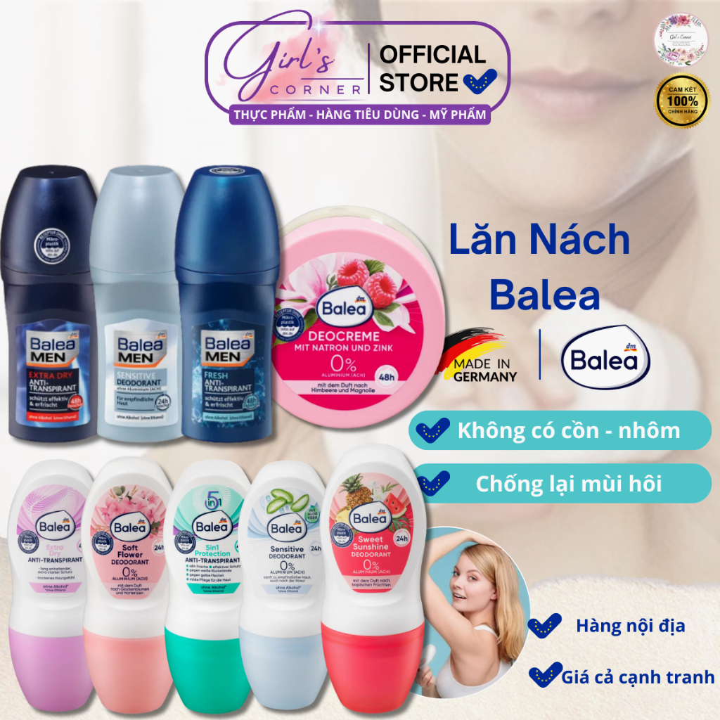 Bộ Kem Khử mùi hôi nách Balea Deocreme, xịt Khử mùi nách, lăn Khử mùi Balea, Lăn nách Balea Men