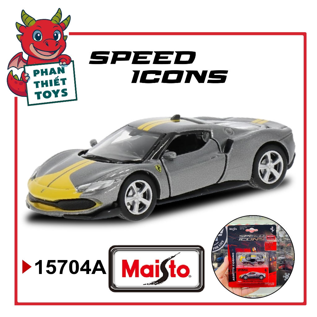 Mô hình xe Ferari 296 GTB Assetto Fiorano Grey/Yellow Speed Icons bằng kim loại tỉ lệ 1:64 Maisto 15