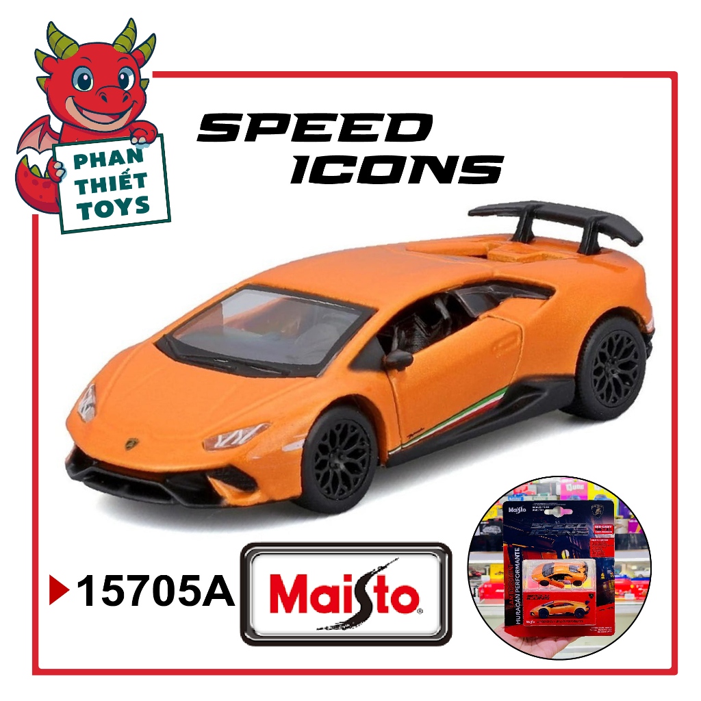 Mô hình xe Lamboghini Huracan Performante orange Speed Icon bằng kim loại tỉ lệ 1:64 Maisto 15705