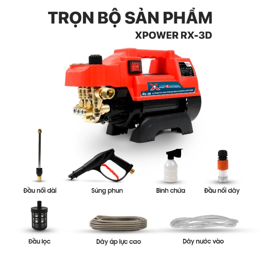 Máy Rửa Xe Gia Đình XPOWER RX-3D Pro Áp Lực Cao,Có Chống Giật, Có Chỉnh Áp