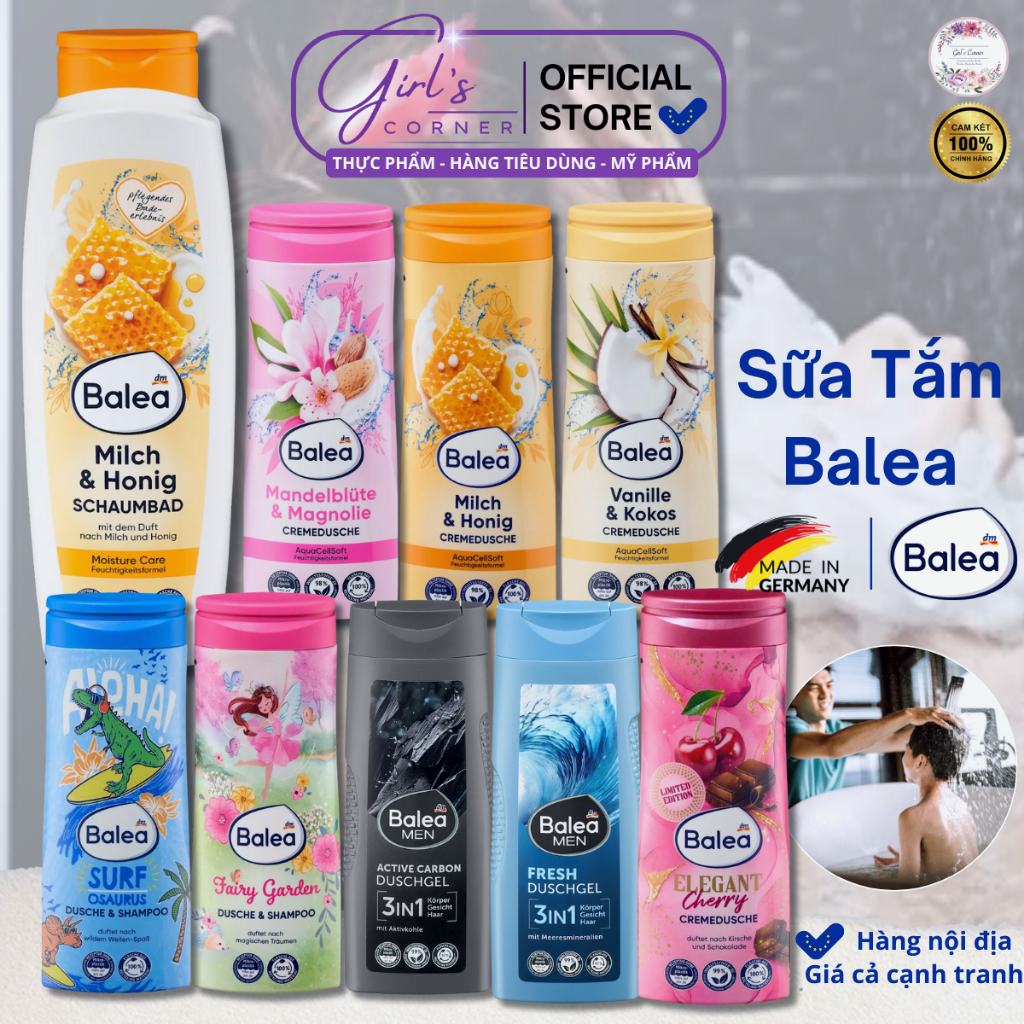 Sữa tắm Balea Đức, Sữa tắm thuần chay Vegan chai 300ml, sữa tắm balea trẻ em, sữa tắm balea Men