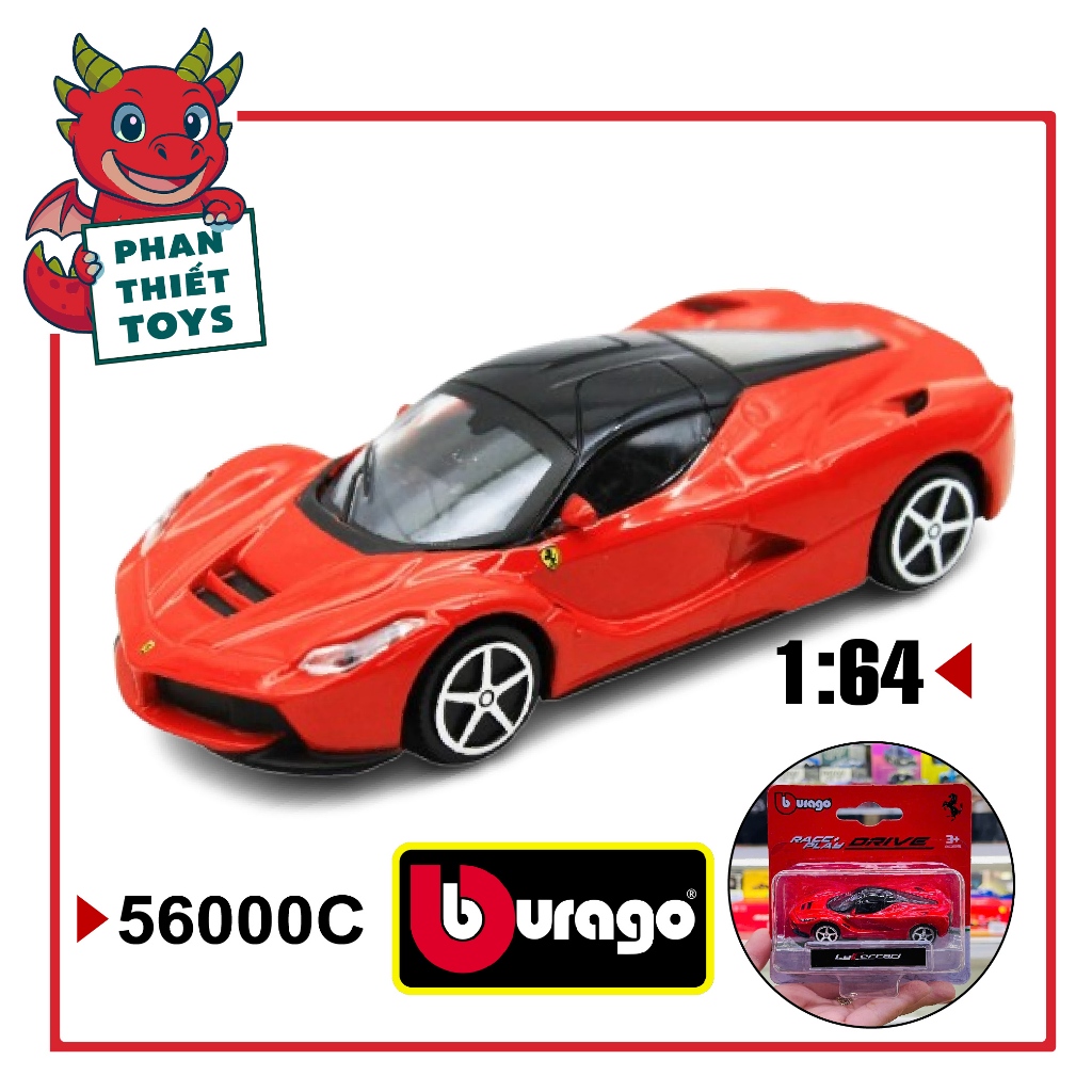 Mô hình xe Ferrari LaFerrari red  Race&play DRIVE bằng kim loại tỉ lệ 1:64 Bburago 18-56000