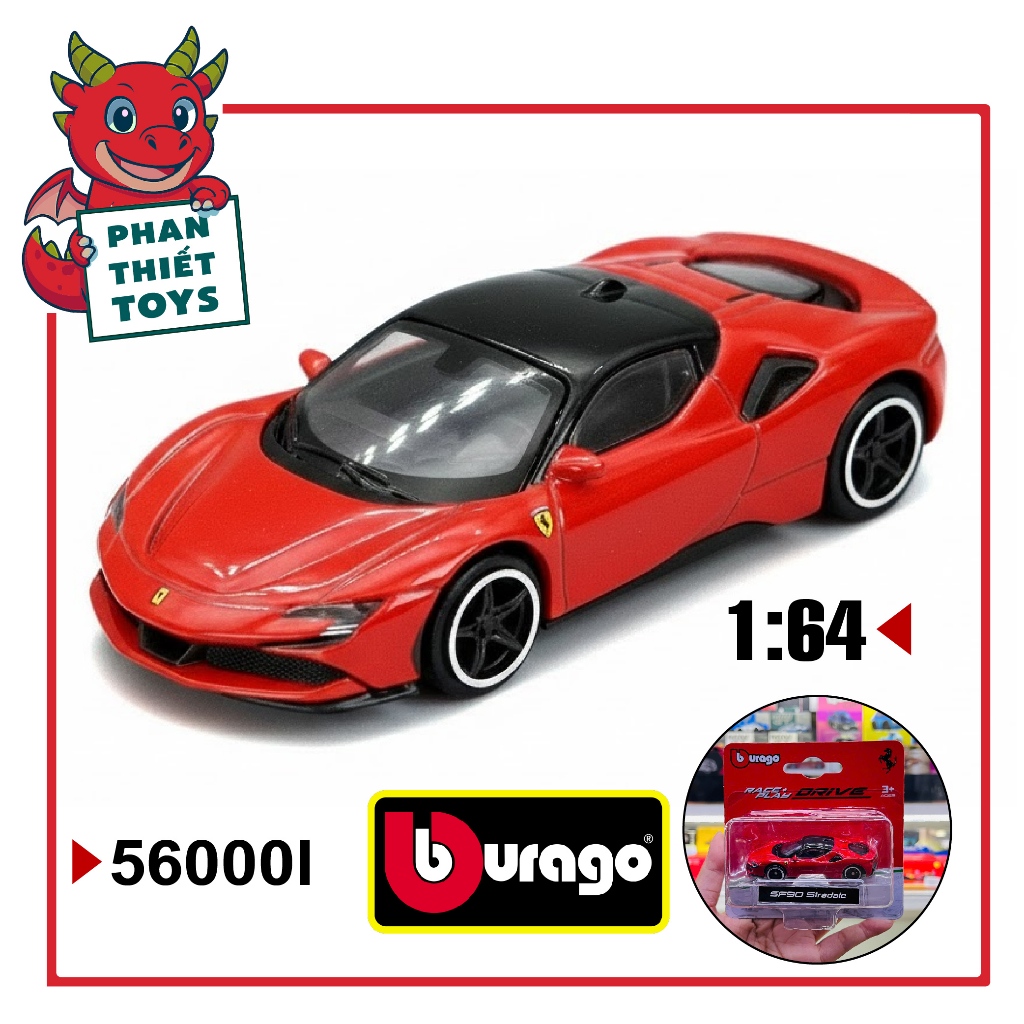 Mô hình xe Ferrari SF90 Stradale red Race&play DRIVE bằng kim loại tỉ lệ 1:64 Bburago 18-56000