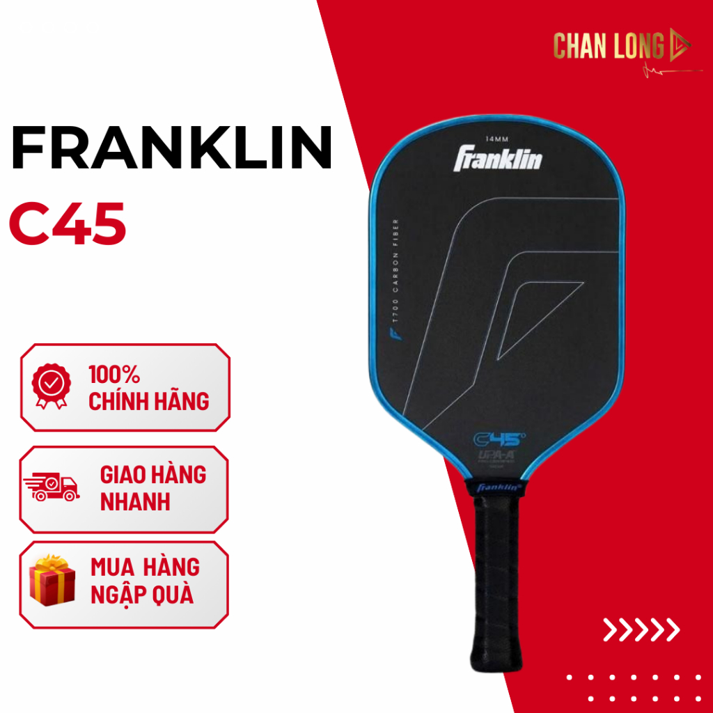 [CHÍNH HÃNG] Vợt Pickleball Franklin C45 Carbon Fiber – Mặt Nhám Tạo Xoáy Tặng Bóng Amakirk
