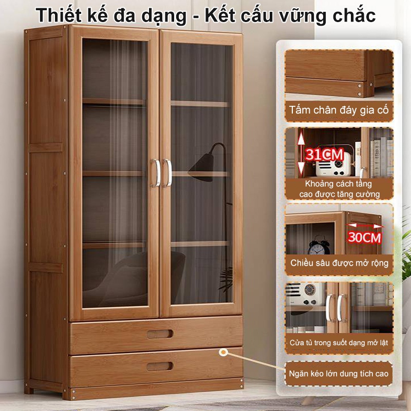 Kệ Sách Tre Thân Thiên 2 Cửa Kính Long Lanh 2 Ngăn Kéo Đổi Lưu Trữ Tiết Kiệm Không Gian 80x30x160cm | BigBuy360 - bigbuy360.vn