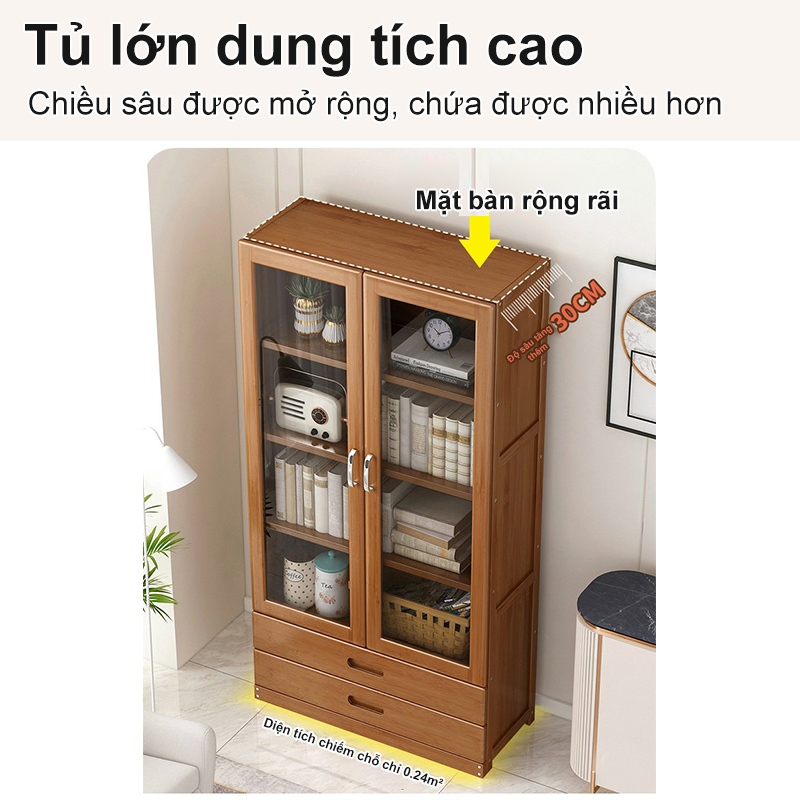 Kệ Sách Tre Thân Thiên 2 Cửa Kính Long Lanh 2 Ngăn Kéo Đổi Lưu Trữ Tiết Kiệm Không Gian 80x30x160cm | BigBuy360 - bigbuy360.vn