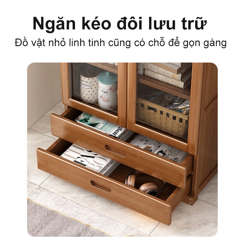 Kệ Sách Tre Thân Thiên 2 Cửa Kính Long Lanh 2 Ngăn Kéo Đổi Lưu Trữ Tiết Kiệm Không Gian 80x30x160cm | BigBuy360 - bigbuy360.vn