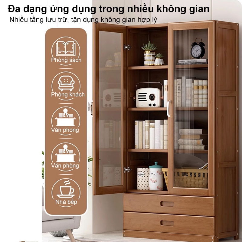 Kệ Sách Tre Thân Thiên 2 Cửa Kính Long Lanh 2 Ngăn Kéo Đổi Lưu Trữ Tiết Kiệm Không Gian 80x30x160cm | BigBuy360 - bigbuy360.vn