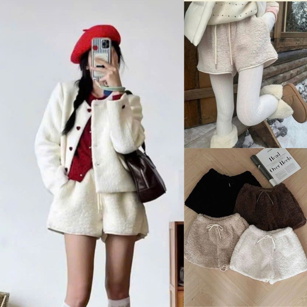 Quần Sooc Ống Rộng Lông Cừu Có Túi style Douyin Trẻ Trung Ấm áp Shortlong311 _P0K44