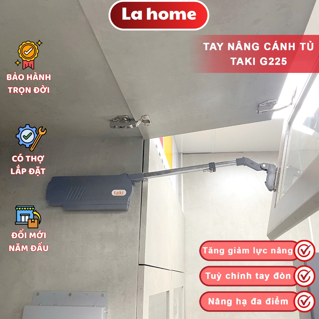 Tay Nâng Cánh Đôi Taki G225, Tay Đẩy Cánh Tủ (Bảo Hành 10 Năm - Có Thợ Lắp)