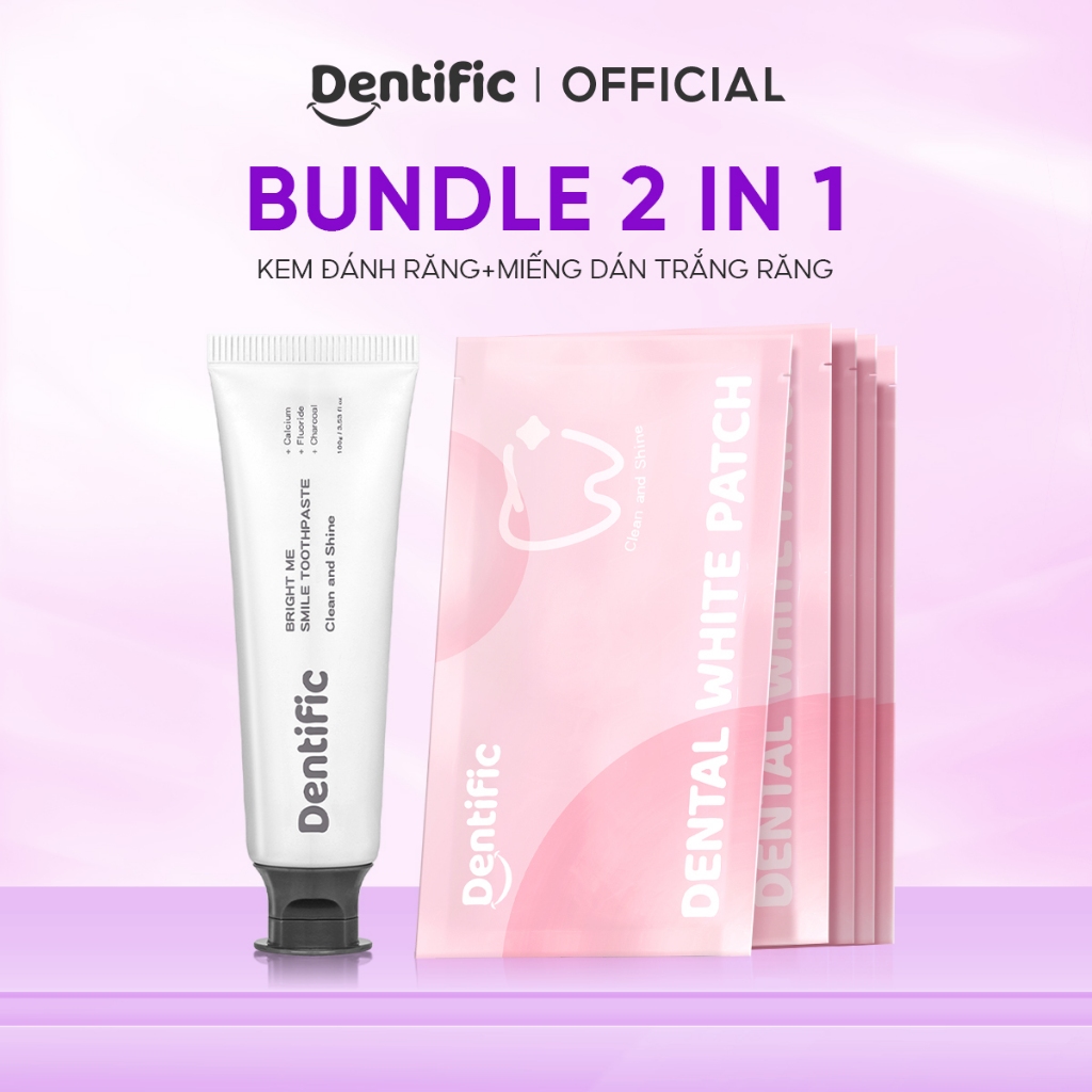 Combo Kem đánh răng và miếng dán hỗ trợ trắng răng Dentific - Hỗ trợ cải thiện vết bẩn mảng bám phù hợp với mọi men răng