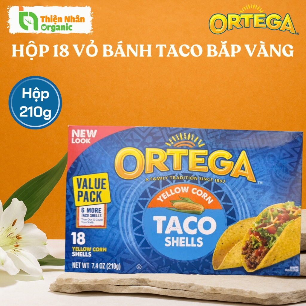 Hộp 18 Vỏ Bánh Taco ORTEGA Yellow Corn Shells 210g Hàng Nhập Mỹ