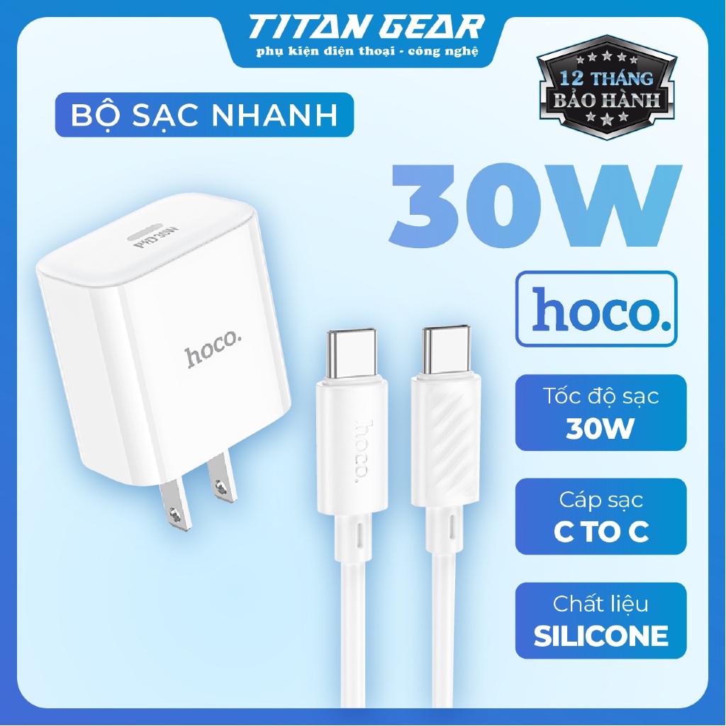 [TitanGear] Bộ sạc nhanh Hoco C76 Pro PD 30W 1 cổng Type-C, kèm cáp C-C 1m, phích US gọn nhẹ
