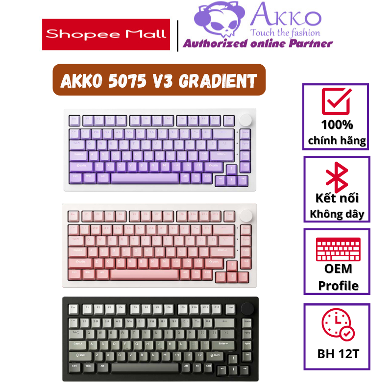 Bàn phím cơ AKKO 5075 V3 White&Purple Gradient