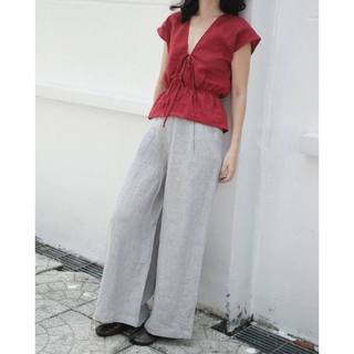 𝗦𝘆 𝗟𝗶𝗻𝗲𝗻 - |BEELY| - Áo Linen thắt nơ cổ V