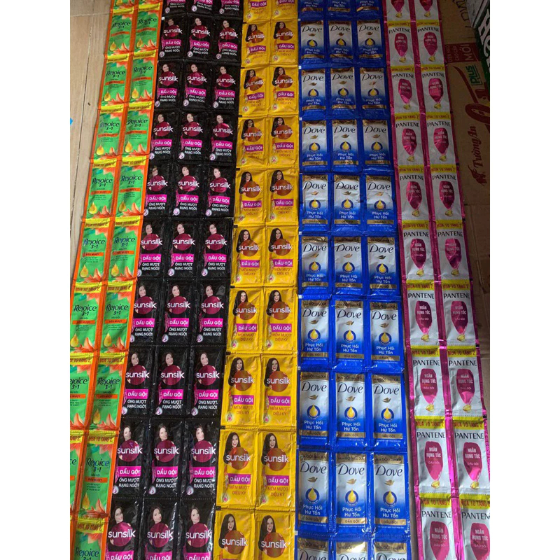 DÂY 10 GÓI DẦU GỘI ĐẦU XẢ SUNSILK, XMEN, ROMANO, DOVE, REJOICE TIỆN LỢI, DẦU GỘI ĐẦU DÂY GÓI