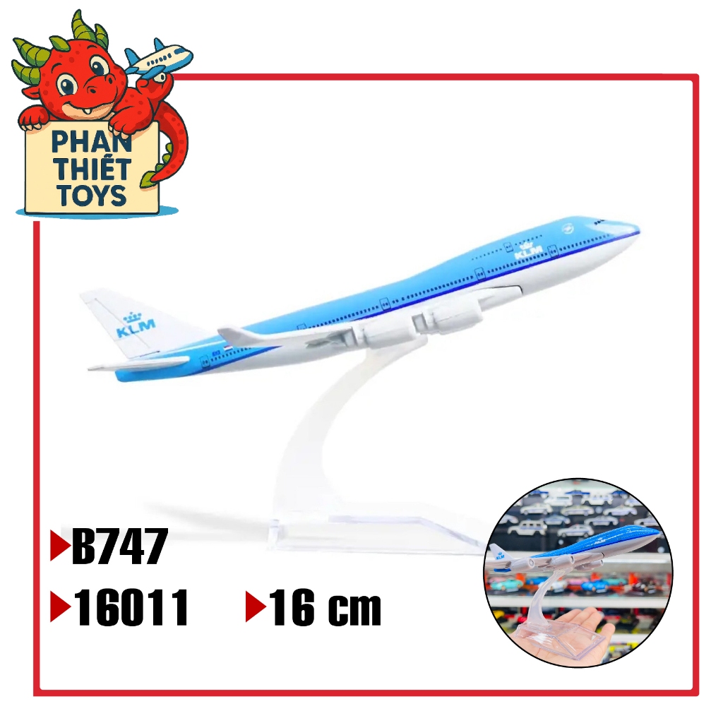 Mô hình máy bay Klm Royal Dutch Airlines Boeing B747 bằng kim loại 16cm MB16011