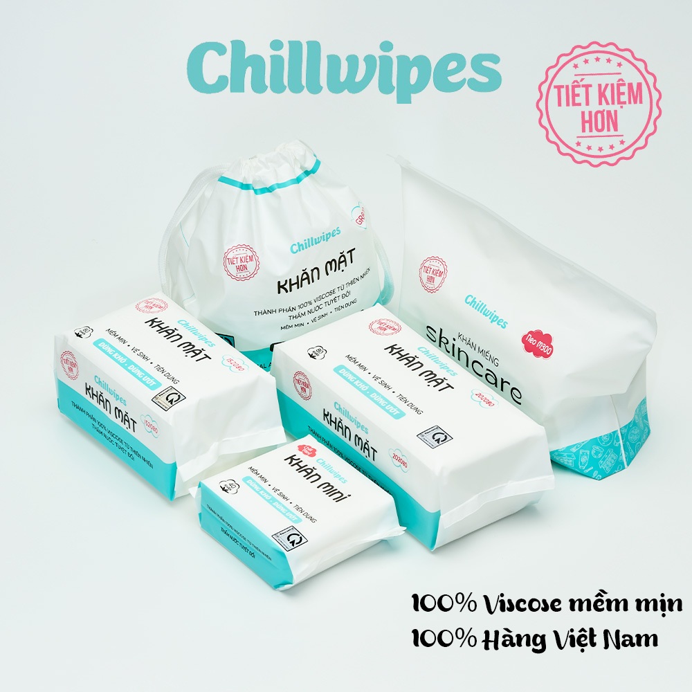 Khăn mặt khô Chillwipes dùng 1 lần lau khô, lau ướt - Giấy lau mặt dùng một lần