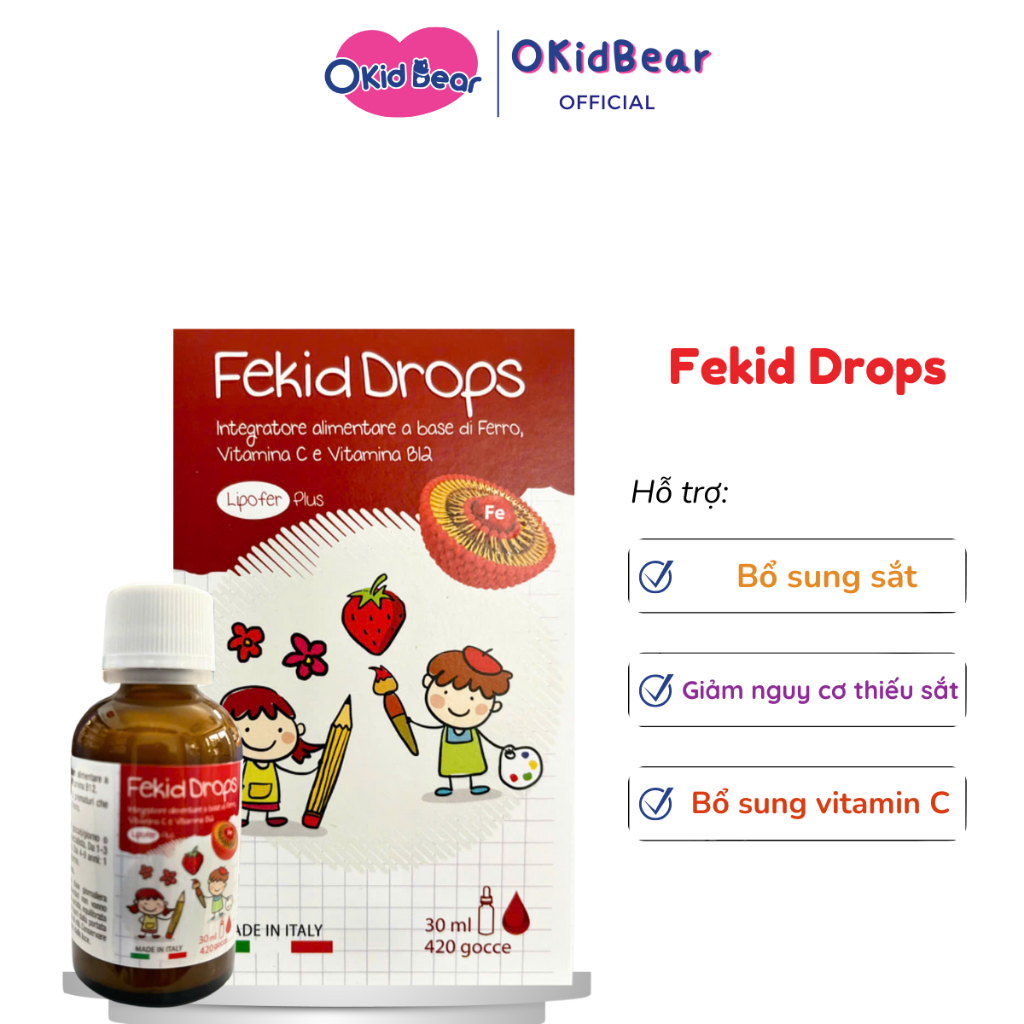 Fekid Drops, Sắt nhỏ giọt, Bổ sung Sắt, Vitamin C cho trẻ, Chai 30ml