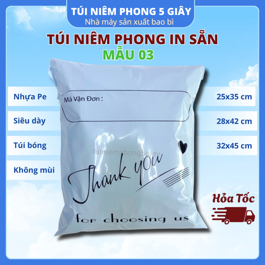 Túi gói hàng niêm phong in sẵn chữ thank you loại dày đủ màu đủ size (MSP03) - 5 giây