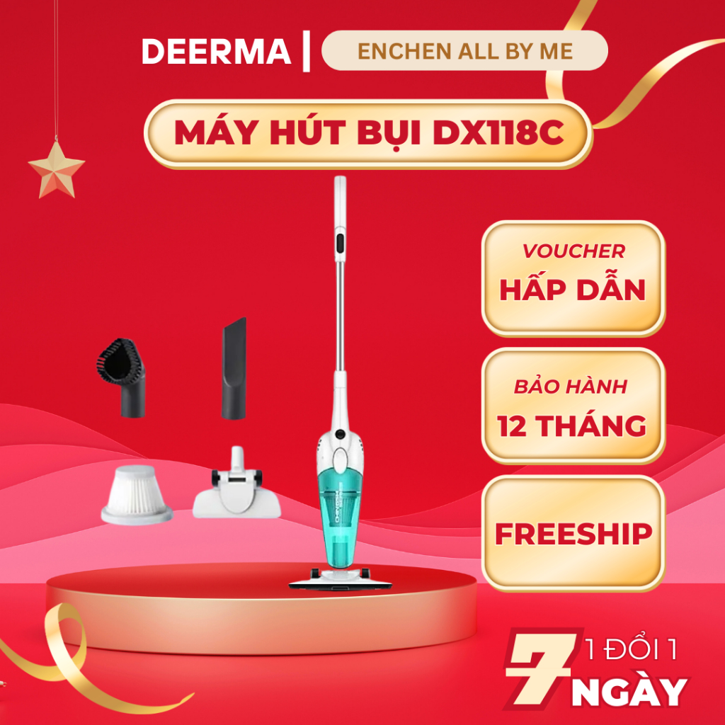 (Bản Quốc Tế )Máy Hút Bụi Cầm Tay Deerma DX115C/DX118C/DX120C hút siêu mạnh kèm 3 đầu hút Bảo Hành 1