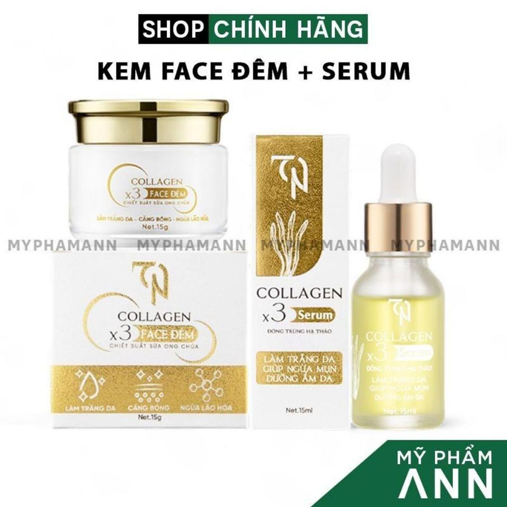 Combo Kem Face Đêm Collagen X3 + Serum Căng Bóng Colagen X3 chính hãng Mỹ Phẩm Đông Anh