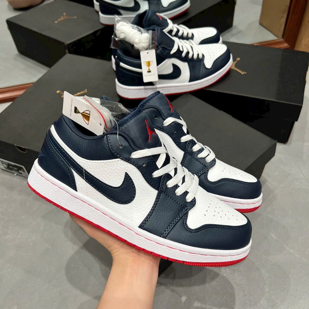 Giày JD 1 Low Navy White Red – AJ1 Low Xanh Navy Trắng Đế Đỏ Phong Cách USA
