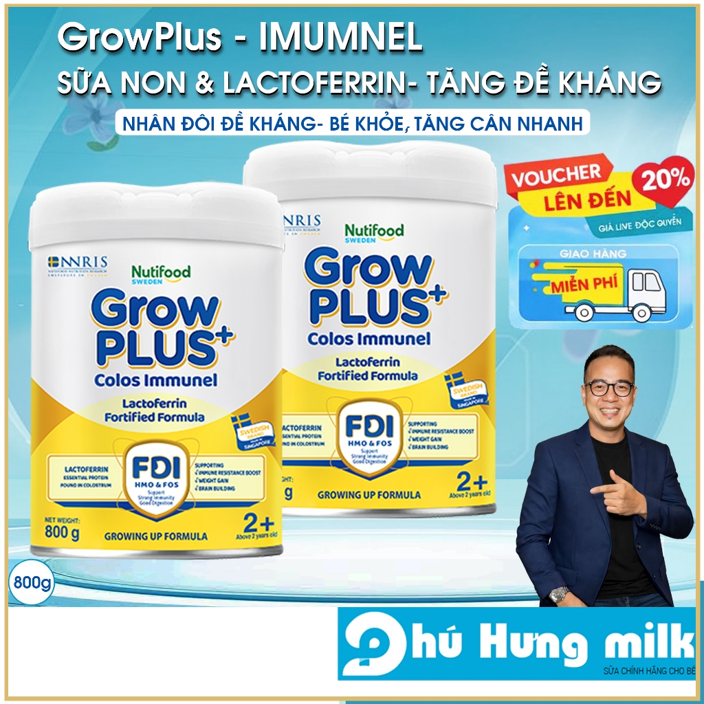 Sữa bột Nutifood  GrowPLUS+  Colos Immunel (lactoferrin & sữa non) 800g Combo 2 lon (date mới)