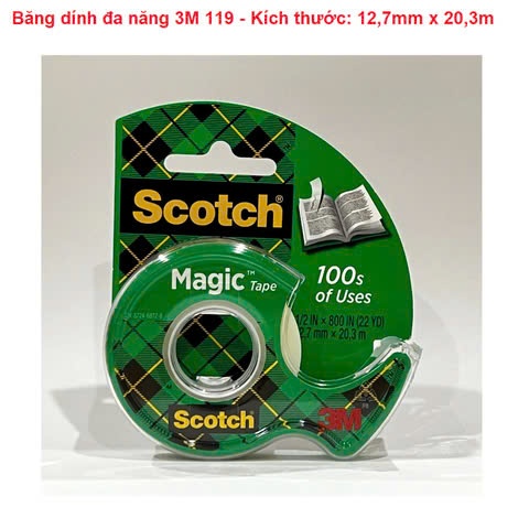 [CHÍNH HÃNG] Băng dính kì diệu Scotch 3M 119 - Kích thước: 12,7mm x 20,3m - Nhập khẩu bởi 3M Việt Na