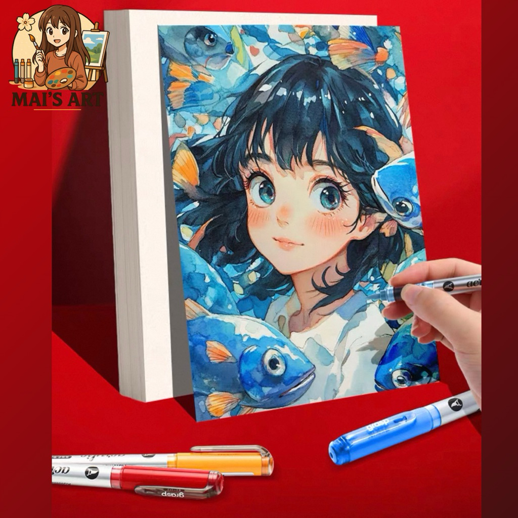 Giấy Vẽ Grasp Hạng Hoạ Sĩ Dày 300gsm Vân Cold –  Giấy Vẽ Màu Nước, Gouache, Acrylic, Marker, Màu Chì