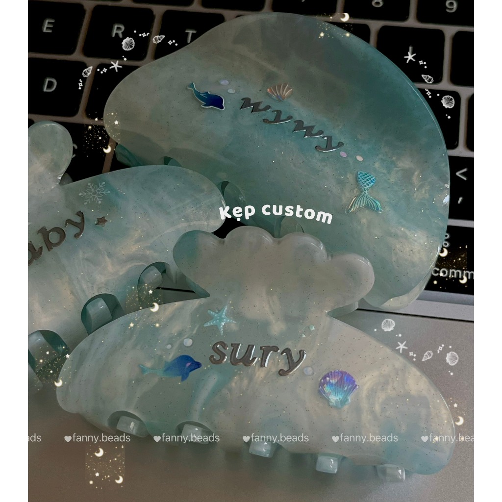[CUSTOM RIÊNG] Kẹp tóc custom tên riêng sticker ocean dành riêng cho nàng làm quà tặng