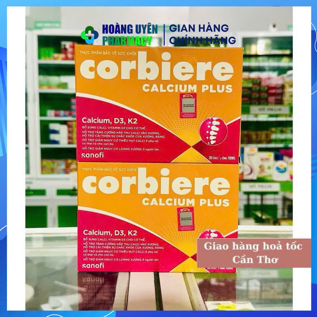 Thực phẩm bảo vệ sức khỏe Corbiere Calcium Plus Sanofi giúp bổ sung calci, vitamin D3 (3 vỉ x 10 ống