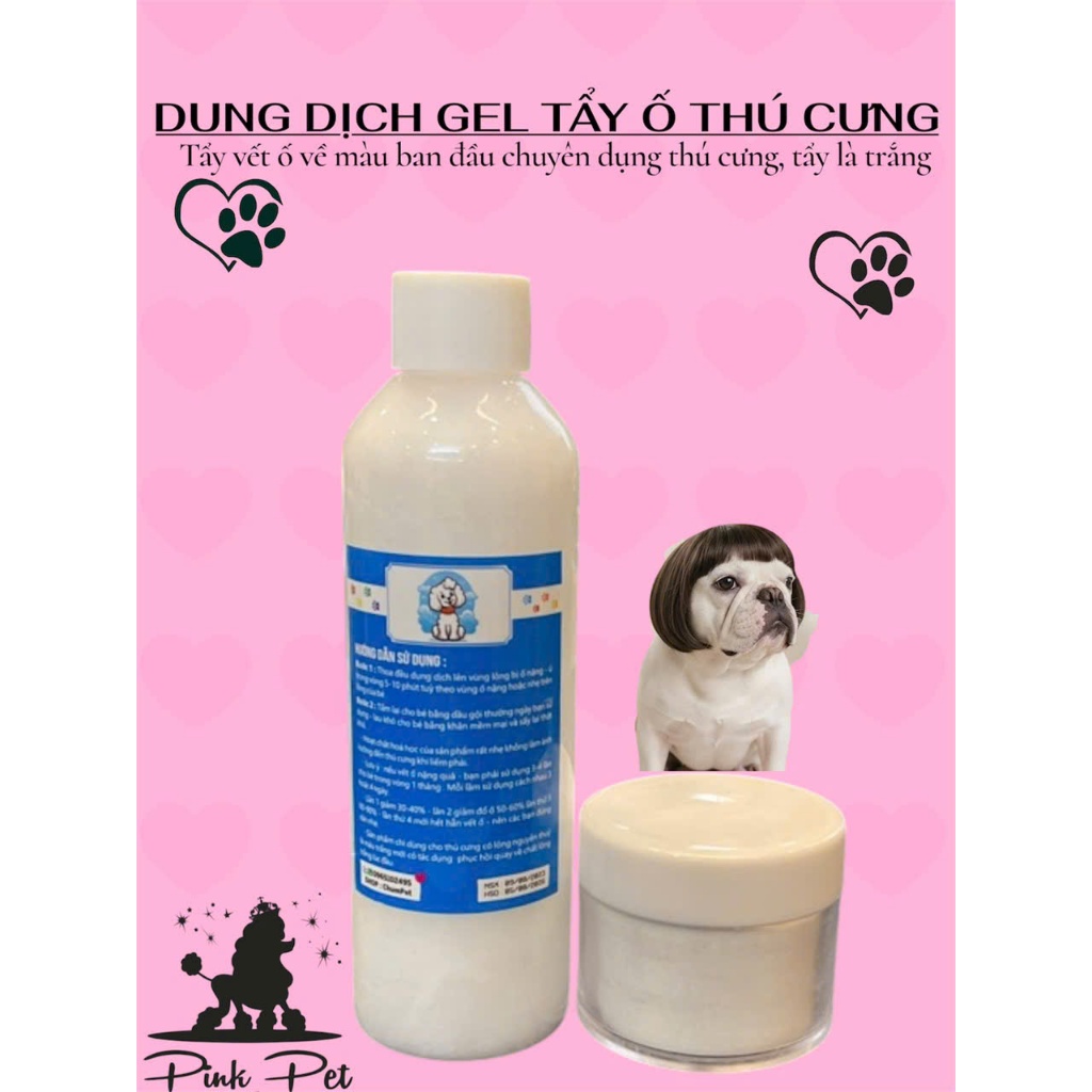 dung dịch ghel tẩy vết ố đậm mầu trên lông chó mèo tẩy là trắng các vết ố..lọ to 260ml..260ml..260ml