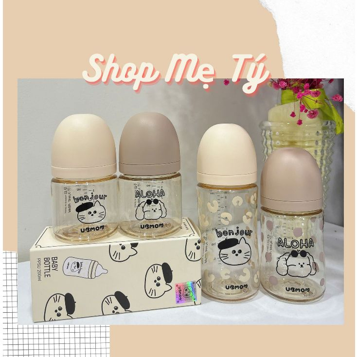 (2025) Bình sữa ti UBmom Travel Edition họa tiết 𝗔𝗹𝗼𝗵𝗮 𝗠𝗼𝗻𝗴𝗶𝗲 & 𝗕𝗼𝗻𝗷𝗼𝘂𝗿 𝗠𝗼𝗻𝗴𝗷𝗮 Hàn Quốc size 200ml /