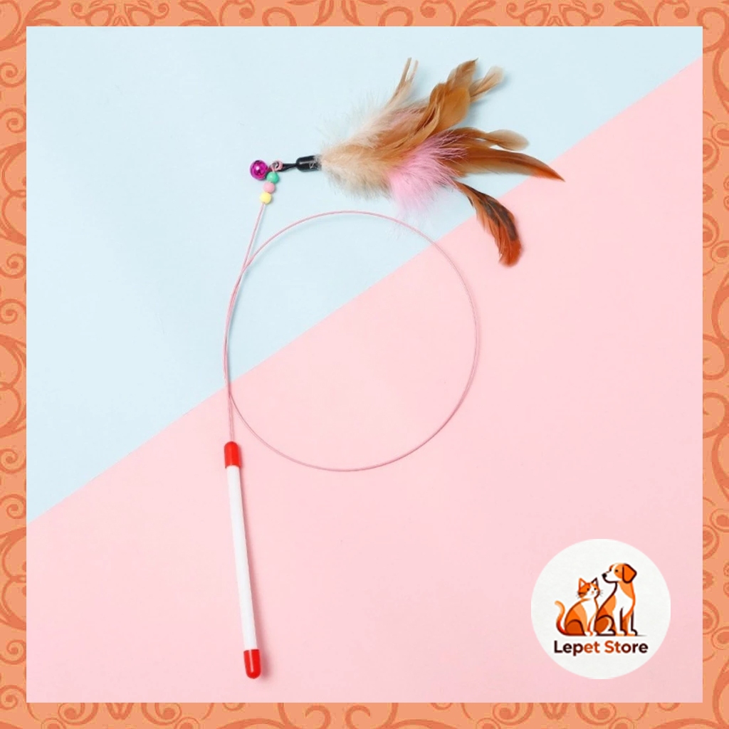 [Đồ Chơi Cần Câu Mèo Dây Thép Gắn Lông Vũ Loại Dài] - Đồ chơi cho mèo _ Lepet Store